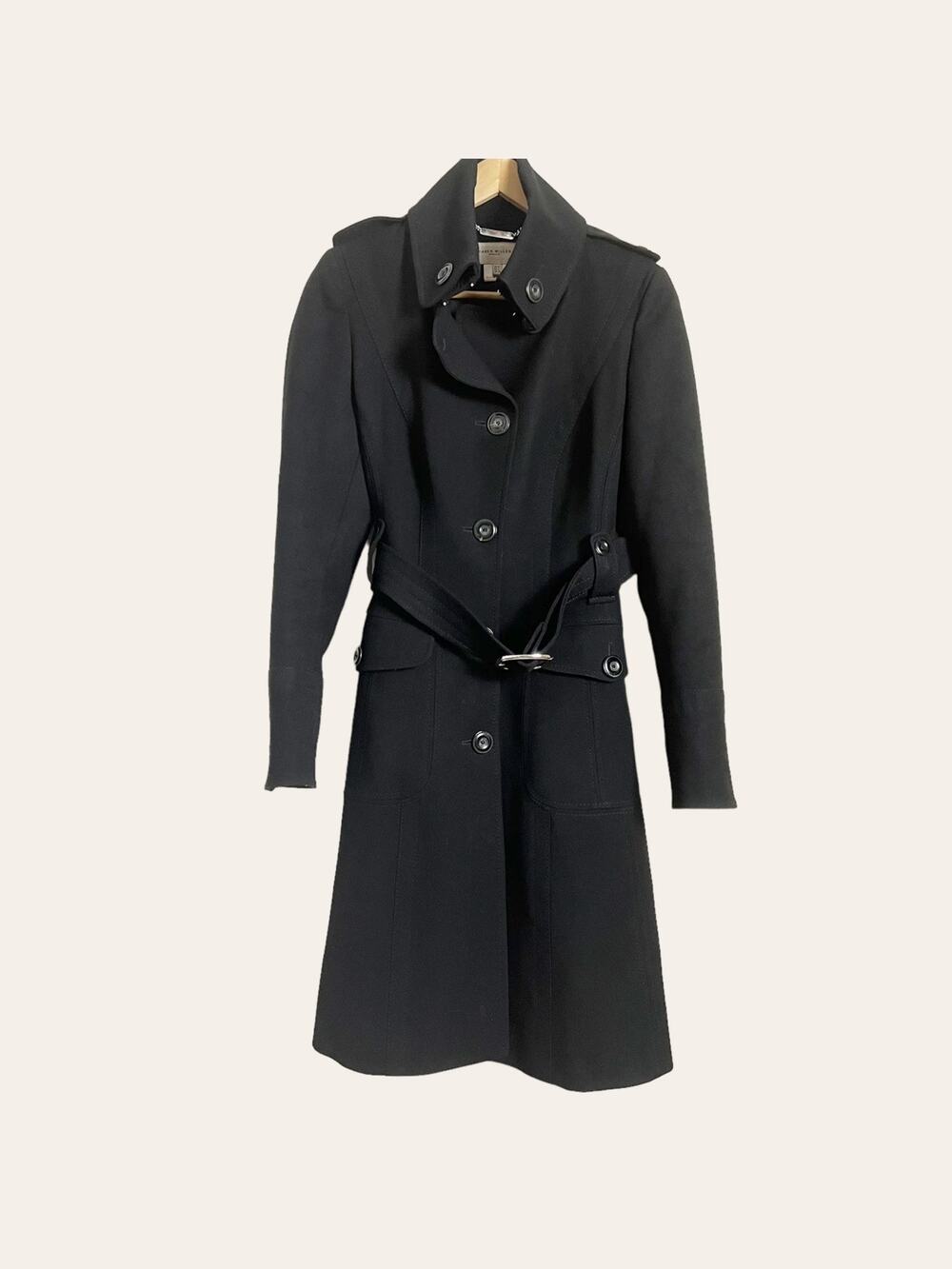 Karen Millen Black Wool Blend Single Breasted Belted Trench Coat Size 8 - Picture 1 of 10